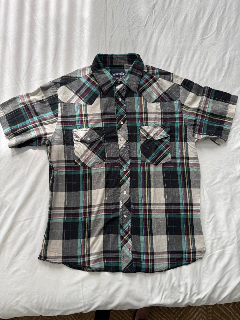 Wrangler Western SS Snap Shirt - Multicolored Plaid, Size Unknown